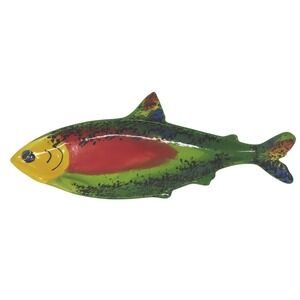 Vintage Signed Pottery Artist Amen Wardy Large Salmon Fish Centerpiece Dish 20"